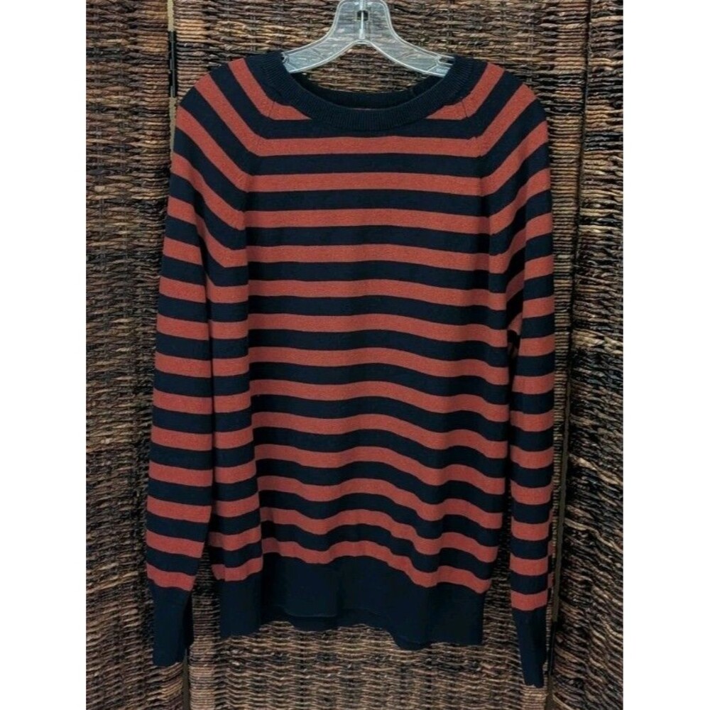 Banana Republic Cotton Cashmere Sweater Large Striped Crew Neck Academia Preppy
